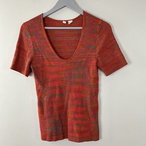 Anthropologie Moth Womens Short Sleeves Top Scoop Neckline Striped Orange Sz L